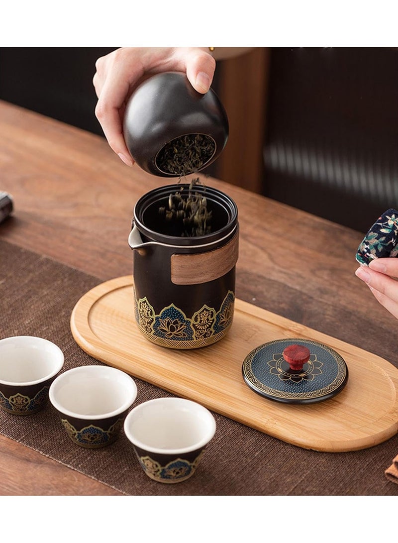 AROAQ Travel Tea Set 4 Cups 1 Pot 1 Tea Caddy Ceramic Portable Teapot and Tea Cup Set Brown Leather Travel Bag for Home Office Outdoor Camping Picnic - Image 3