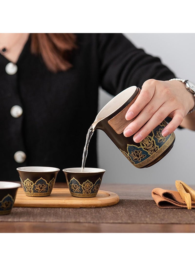 AROAQ Travel Tea Set 4 Cups 1 Pot 1 Tea Caddy Ceramic Portable Teapot and Tea Cup Set Brown Leather Travel Bag for Home Office Outdoor Camping Picnic - Image 5