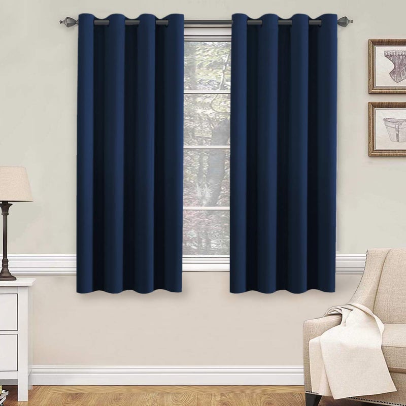 H.VERSAILTEX HVERSAILTEX Premium Blackout Thermal Insulated Innovated Microfiber Home Fashion Window Curtains for BedroomAntique Grommet52 W x 63 L  Navy Blue  Set of 2 Panels - Image 1