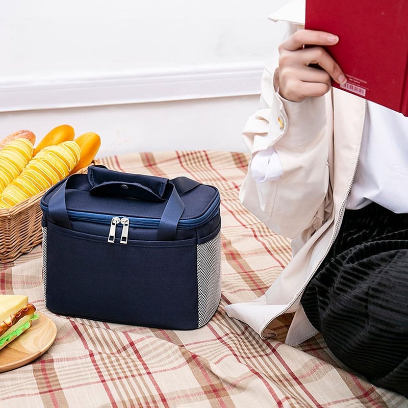 wolpin 1 Piece Lunch Bags for Office Men Women, Kids Insulated Travel Box/Tiffin/Storage Bag, College & School (Navy Blue) - Image 3