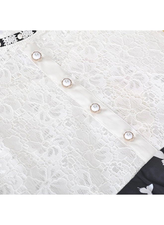 Sunny Fashion - Girls Dress Black Lace Pearl Butterfly Elegant Princess Long Sleeve Size 8 - Image 1