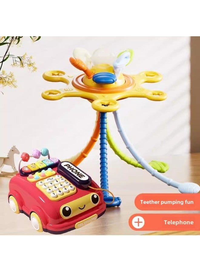 Hand-caught Ball Gnawing Teeth Infant Toy Rubber Plug Early Education DIY Finger Pumping Music Can Be Newborn Plug-Color:Drawing Music + Telephone Story Machine - Image 1