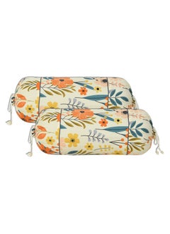 Kuber Industries Kuber Industries Floral Print Cotton Bolster Cover- Set of 2, 16"x32" (Cream)  - Image 1