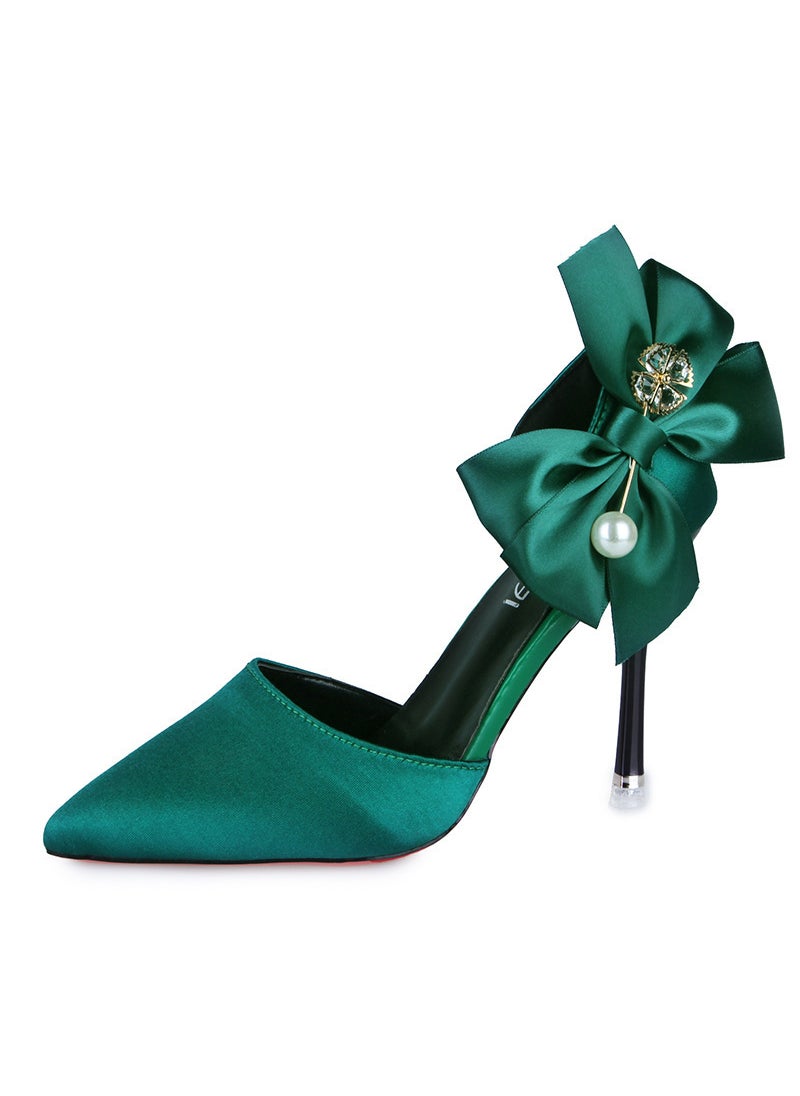 Generic 2021 Summer High Heels Butterfly Knot Red Bridal Shoes Green 