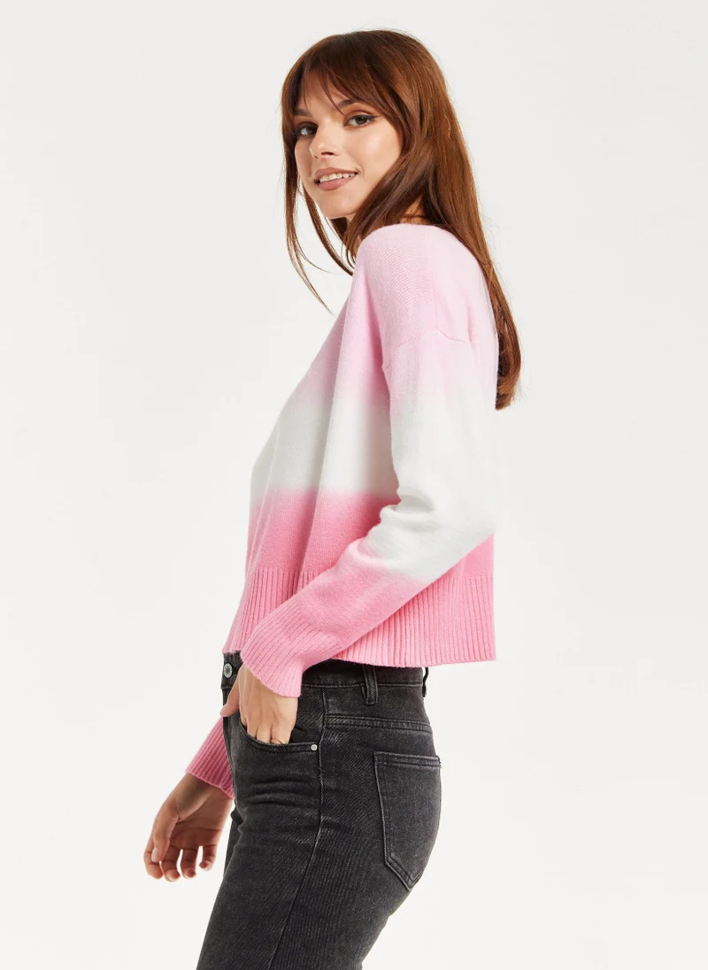 Liquorish Ombre Pattern Jumper In Pink And White