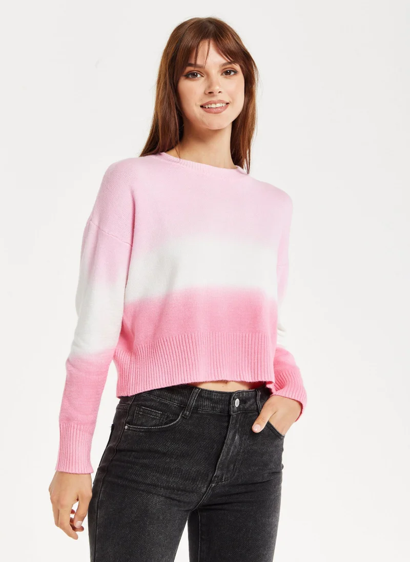 Liquorish Ombre Pattern Jumper In Pink And White