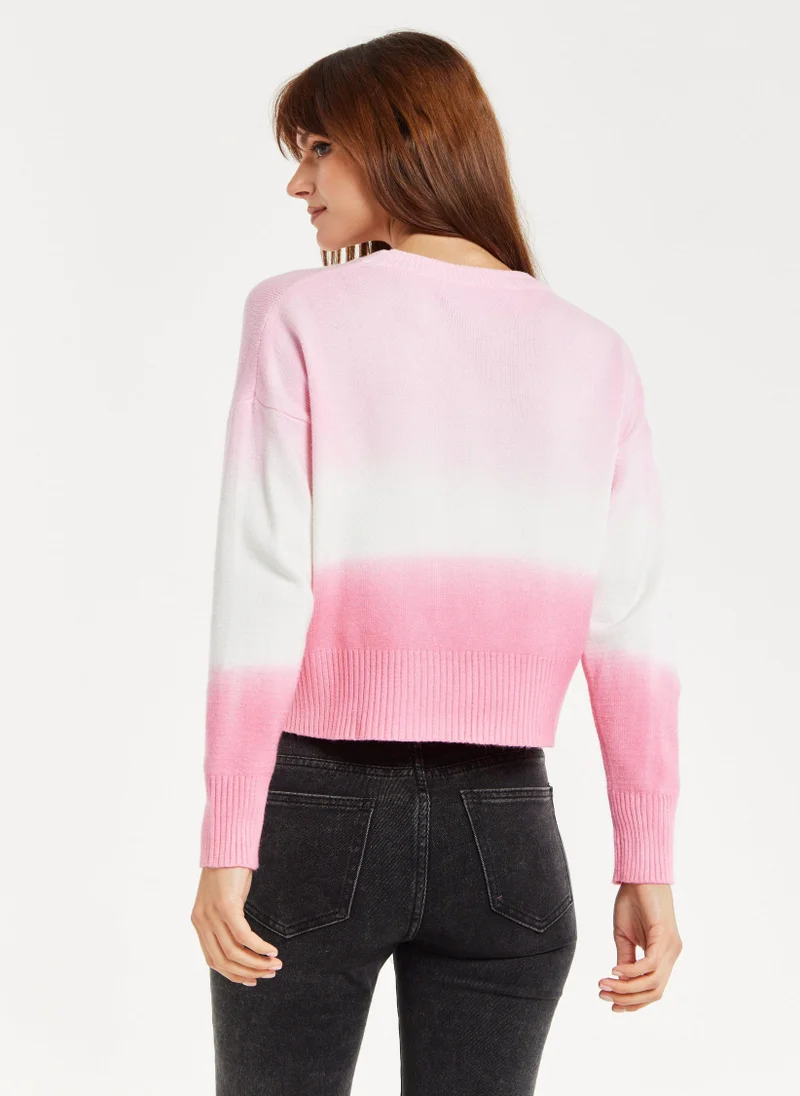 Liquorish Ombre Pattern Jumper In Pink And White