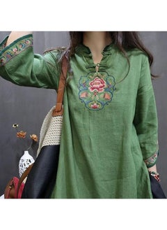 Women's Plus Size Chubby Sister Guofeng New Chinese Style Retro Skirt Spring And Autumn Embroidered Buckle Collar Shirt Dress