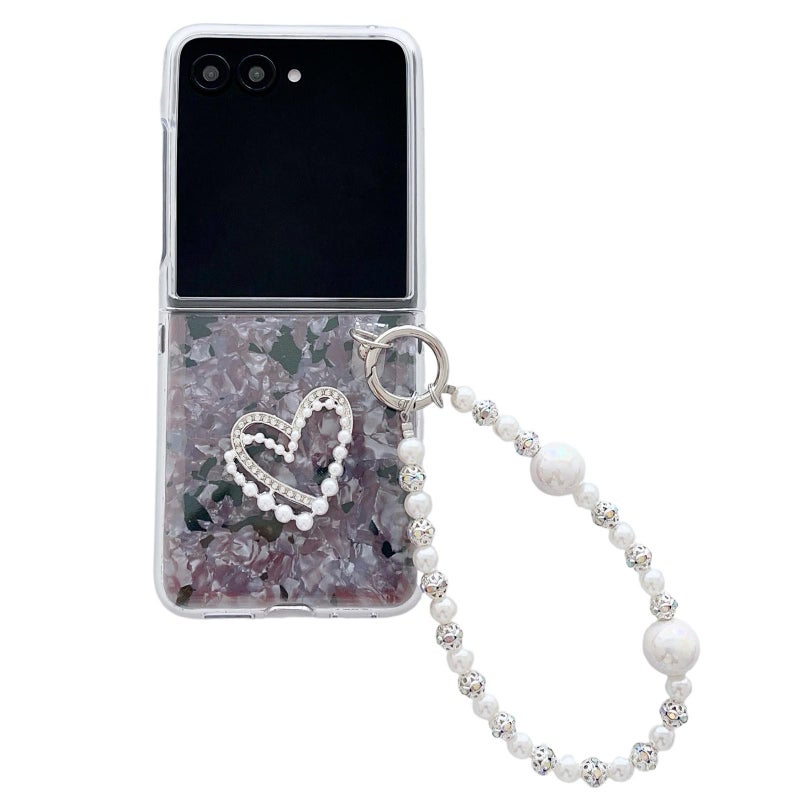 erorex For Motorola Razr 60 Ultra Pearlescent Shell Texture  Pattern Phone Case with Bracelet(Pink Green) - Image 1