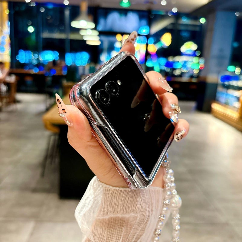 erorex For Motorola Razr 60 Ultra Pearlescent Shell Texture  Pattern Phone Case with Bracelet(Pink Green) - Image 4