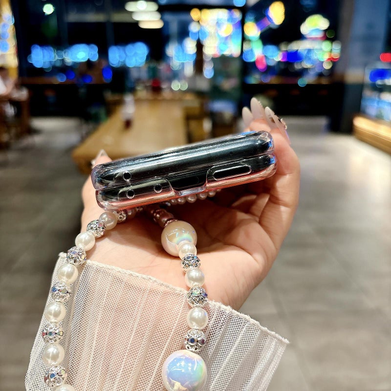 erorex For Motorola Razr 60 Ultra Pearlescent Shell Texture  Pattern Phone Case with Bracelet(Pink Green) - Image 5