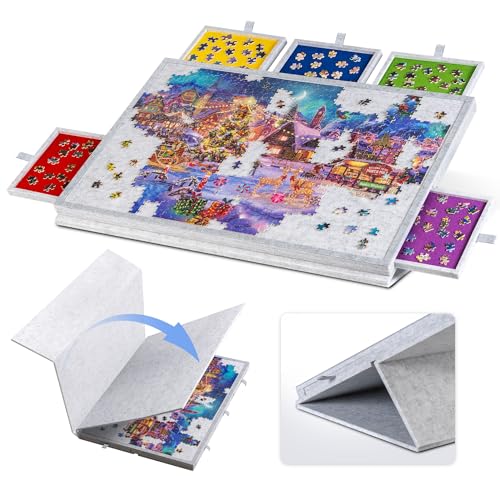 Lavievert Tilting Puzzle Board with 2in1 Designed Stand Cover Super Lightweight Felt Puzzle Plateau with 5 Drawers for Adults Portable Jigsaw Puzzle Table for Up to 1000 Pieces Light Gray - Image 1