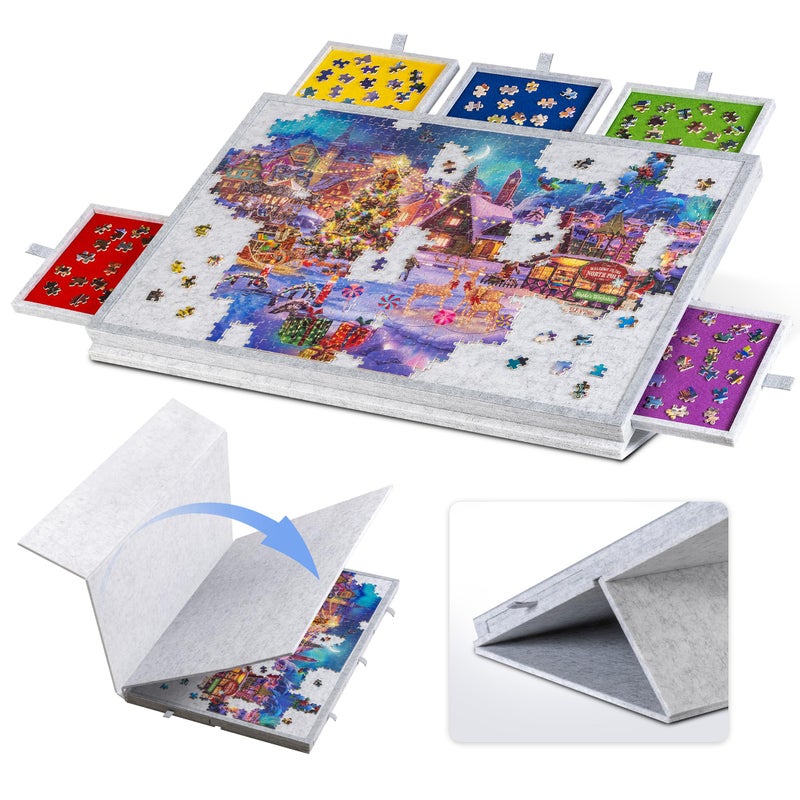 Lavievert Tilting Puzzle Board with 2in1 Designed Stand Cover Super Lightweight Felt Puzzle Plateau with 5 Drawers for Adults Portable Jigsaw Puzzle Table for Up to 1000 Pieces Light Gray - Image 2