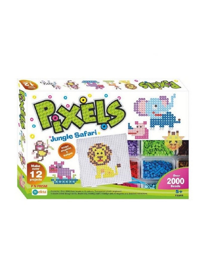 Ekta Plastic, Beads Pixels Jungle Safari Fridge Magnets Badges Making Kit for Children Creativity, Multicolour, Above The Age of 5 Years - Image 1