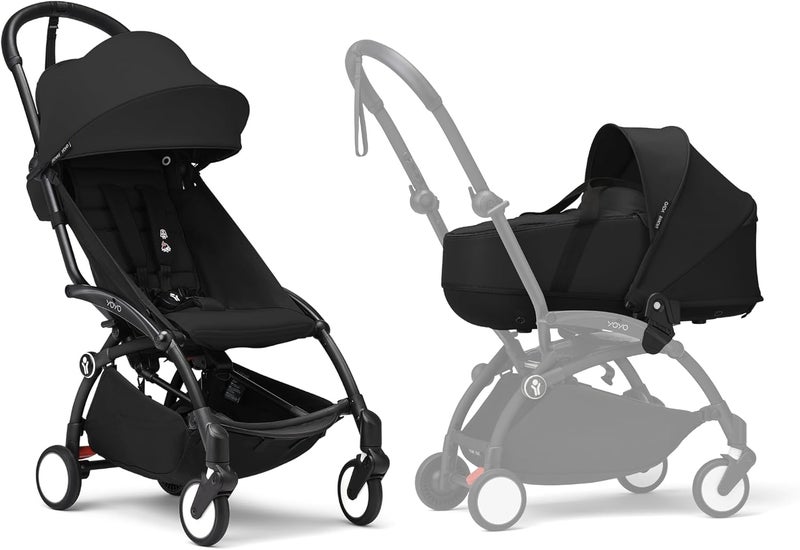 Stokke YOYO3 Baby Stroller with Newborn Shell - Includes Black Frame, YOYO 6+ Color Pack & Newborn Shell - Black