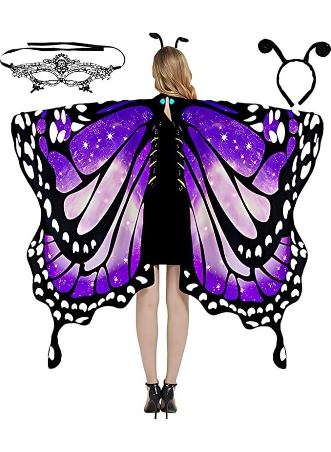 CCOVERY Butterfly Wings for Women, Double Sided Printing Butterfly Wings with Antenna Headband and Mask, Fairy Ladies Cape Nymph Pixie Cloak - Image 1