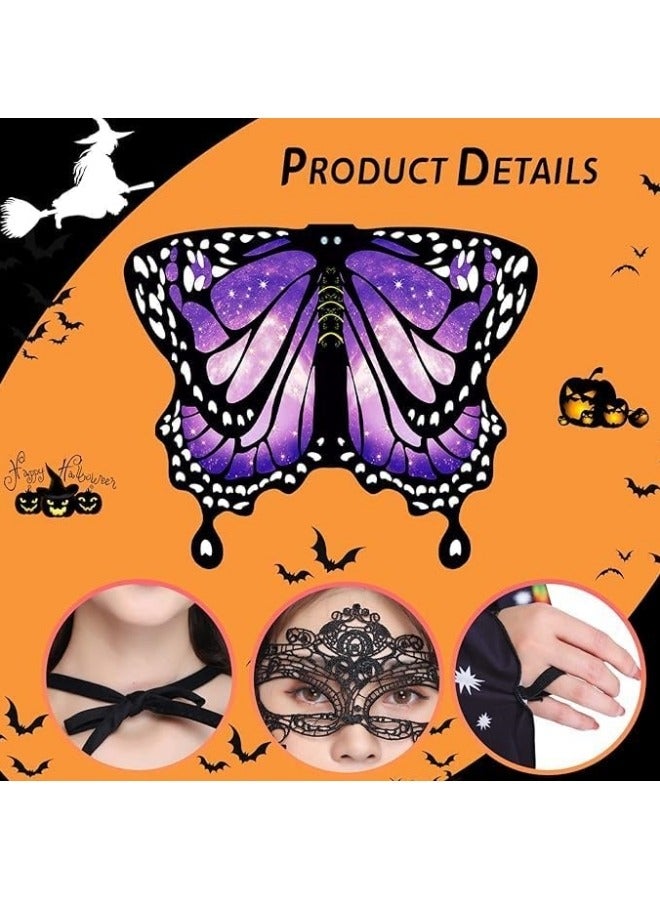 CCOVERY Butterfly Wings for Women, Double Sided Printing Butterfly Wings with Antenna Headband and Mask, Fairy Ladies Cape Nymph Pixie Cloak - Image 4