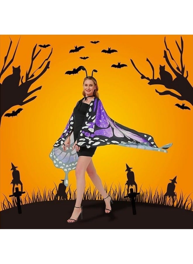 CCOVERY Butterfly Wings for Women, Double Sided Printing Butterfly Wings with Antenna Headband and Mask, Fairy Ladies Cape Nymph Pixie Cloak - Image 3