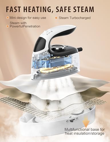 Sundu 1000W Mini Travel Steam Iron, Portable Small Iron for Quilting & Sewing, Non-Stick Soleplate, 300 Steam Holes, 90ml Tank, Safety Base & Digital Temperature Control-Black White - Image 5