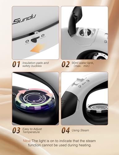 Sundu 1000W Mini Travel Steam Iron, Portable Small Iron for Quilting & Sewing, Non-Stick Soleplate, 300 Steam Holes, 90ml Tank, Safety Base & Digital Temperature Control-Black White - Image 4