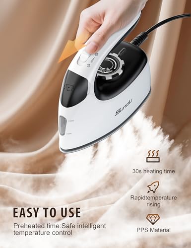 Sundu 1000W Mini Travel Steam Iron, Portable Small Iron for Quilting & Sewing, Non-Stick Soleplate, 300 Steam Holes, 90ml Tank, Safety Base & Digital Temperature Control-Black White - Image 3