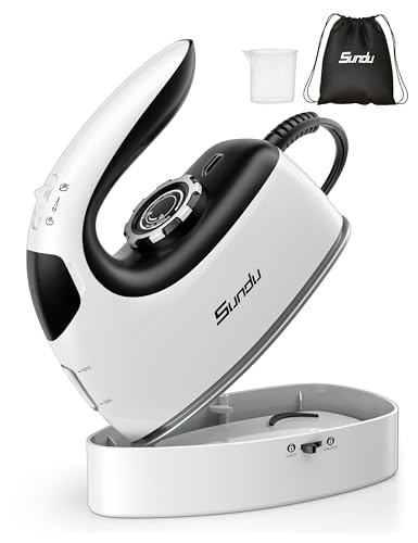 Sundu 1000W Mini Travel Steam Iron, Portable Small Iron for Quilting & Sewing, Non-Stick Soleplate, 300 Steam Holes, 90ml Tank, Safety Base & Digital Temperature Control-Black White - Image 1
