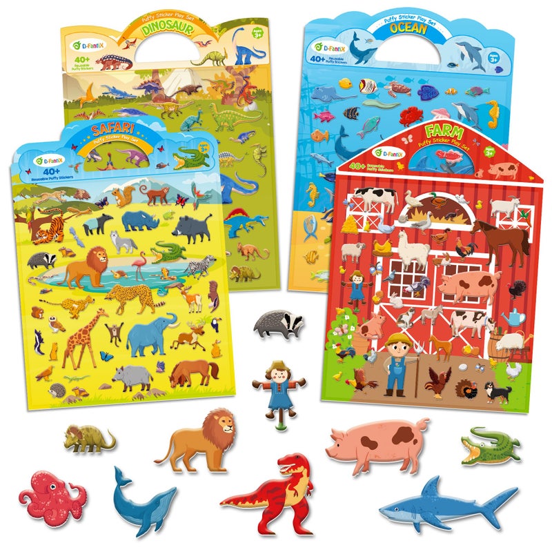 D-FantiX DFantiX 3D Puffy Stickers for Kids Ages 48 Reusable Sticker Books for Toddlers 24 Years Farm Dinosaur Ocean Safari Car Road Trip Activities Airplane Travel Toys Birthday Gifts for Boys Girls - Image 3