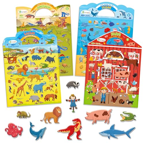 D-FantiX DFantiX 3D Puffy Stickers for Kids Ages 48 Reusable Sticker Books for Toddlers 24 Years Farm Dinosaur Ocean Safari Car Road Trip Activities Airplane Travel Toys Birthday Gifts for Boys Girls - Image 1