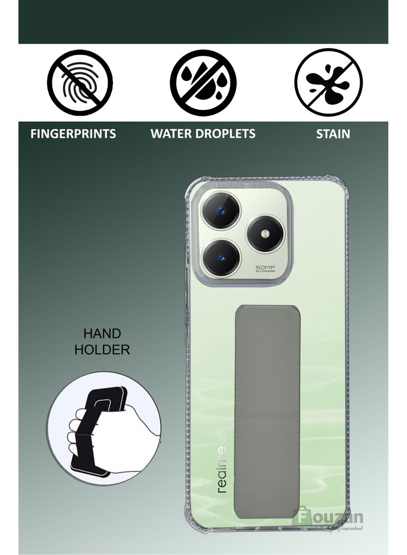 لحافظة ريلمي C63 4G / C61 4G - سيليكون شفاف مقاوم للصدمات - حافظة مغناطيسية مع حامل يد ودعامة - شفاف/رمادي - Image 2