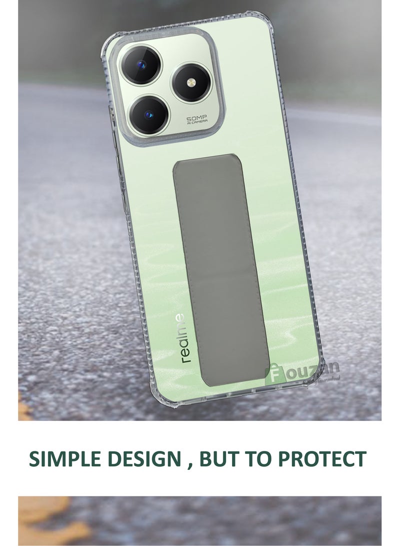 لحافظة ريلمي C63 4G / C61 4G - سيليكون شفاف مقاوم للصدمات - حافظة مغناطيسية مع حامل يد ودعامة - شفاف/رمادي - Image 3