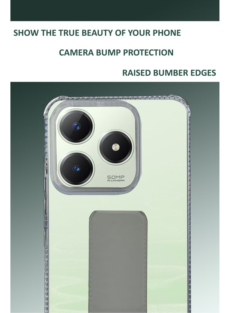 لحافظة ريلمي C63 4G / C61 4G - سيليكون شفاف مقاوم للصدمات - حافظة مغناطيسية مع حامل يد ودعامة - شفاف/رمادي - Image 4