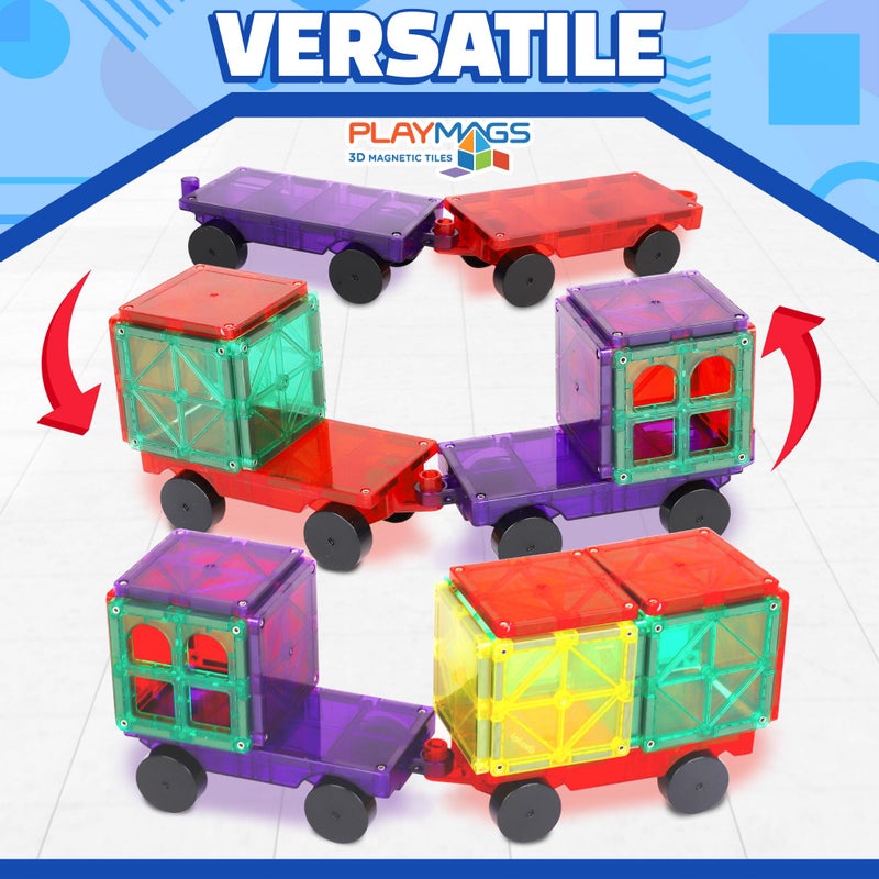 Playmags 2 Piece Car Set: with Stronger Magnets, STEM Toys for Kids, Use with All Magnetic Tiles and Blocks Sturdy, Super Durable with Vivid Clear Color Tiles. (Colors May Vary) - Image 4