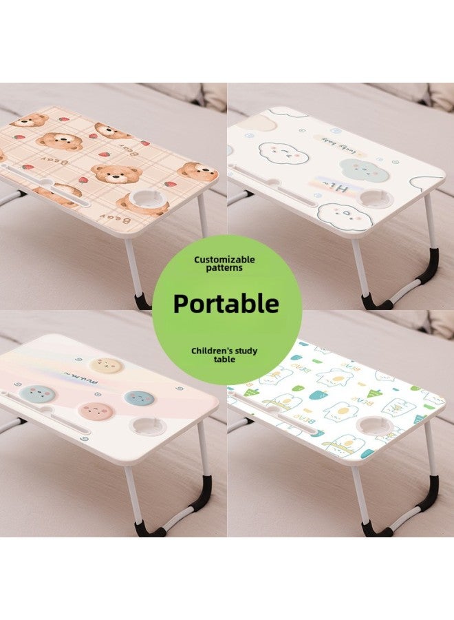 Laptop Desk Bed Folding Table Lazy Small Table Bedroom Sitting Student Dormitory Home Study Desk-Color:VZ-001,W Leg, Card Slot + Cup Holder  - Image 2