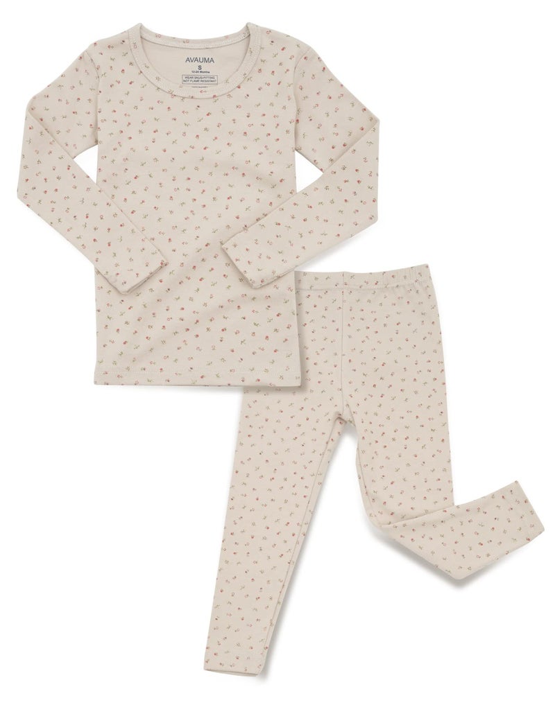 Avauma Baby Boys Girls Pajama Set 6M-7T Kids Cute Toddler Snug Fit Pattern Design Pjs Cotton Sleepwear Flower Pattern (Momo.Moccabeige.Xs) - Image 1