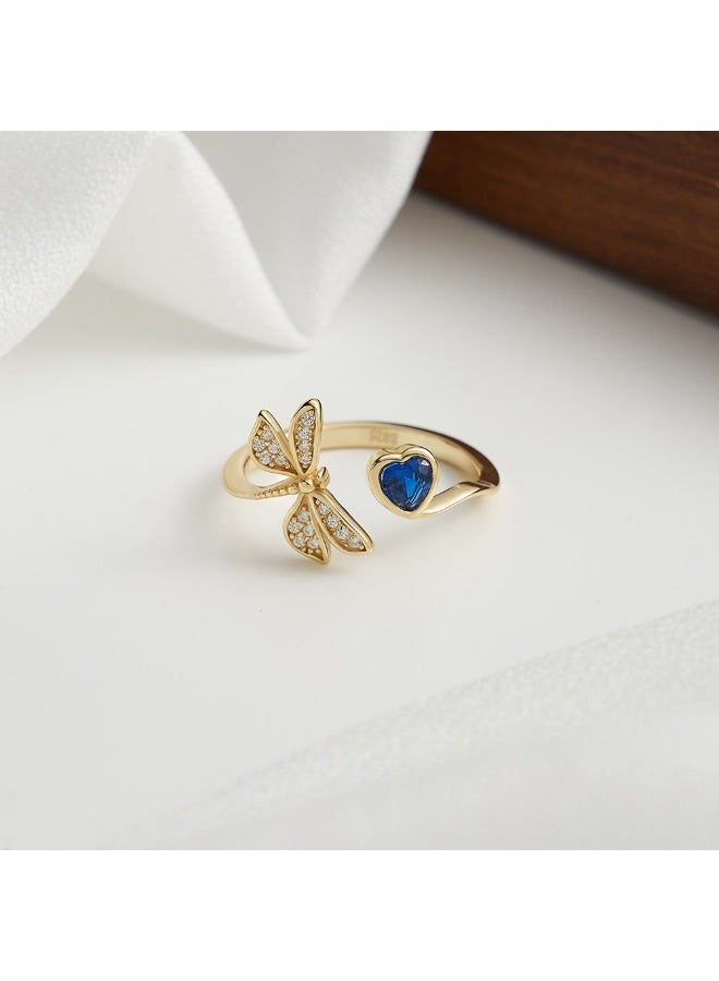 veya "A Ring From Veya, Crafted From Genuine 925 Sterling Silver And Plated With 14K Gold, Featuring A Unique Design That Combines A Dragonfly Motif And A Blue Heart-Shaped Gemstone, Representing Femininity And Grace. ✨ Comes In A Luxury Package That Reflects The Beauty Of The Piece And The Quality Of The Brand" - Image 3