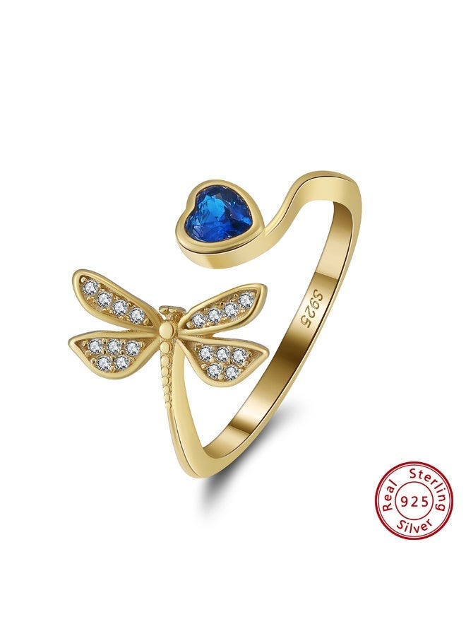 veya "A Ring From Veya, Crafted From Genuine 925 Sterling Silver And Plated With 14K Gold, Featuring A Unique Design That Combines A Dragonfly Motif And A Blue Heart-Shaped Gemstone, Representing Femininity And Grace. ✨ Comes In A Luxury Package That Reflects The Beauty Of The Piece And The Quality Of The Brand" - Image 4