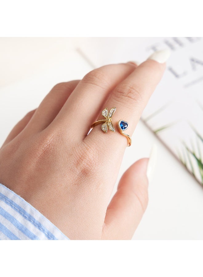 veya "A Ring From Veya, Crafted From Genuine 925 Sterling Silver And Plated With 14K Gold, Featuring A Unique Design That Combines A Dragonfly Motif And A Blue Heart-Shaped Gemstone, Representing Femininity And Grace. ✨ Comes In A Luxury Package That Reflects The Beauty Of The Piece And The Quality Of The Brand" - Image 2