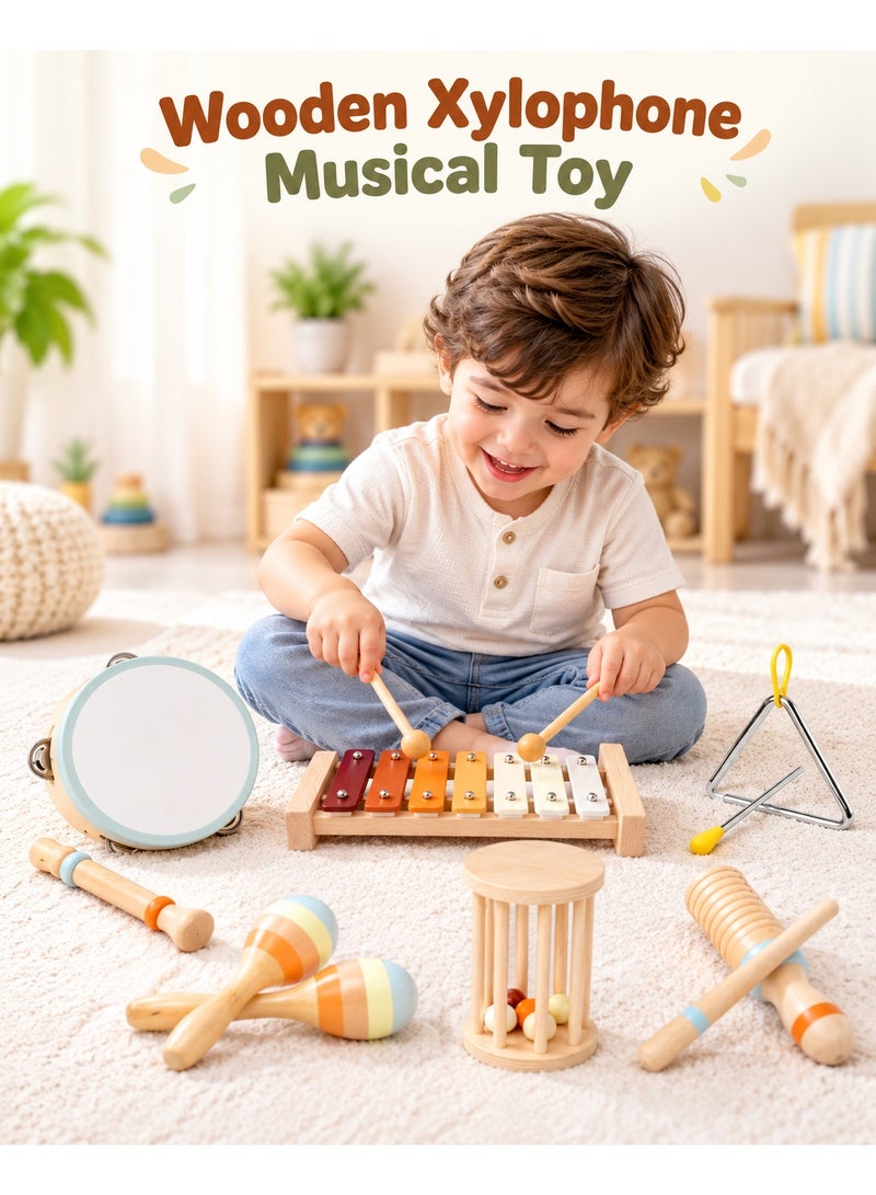 MARKTON FORTEN Wooden Xylophone Musical Toy for Kids - 8 Note Percussion Instrument for Hearing Development & Early Music Education - Montessori Wooden Toy for Toddlers Boys and Girls Age 3+ - Image 1