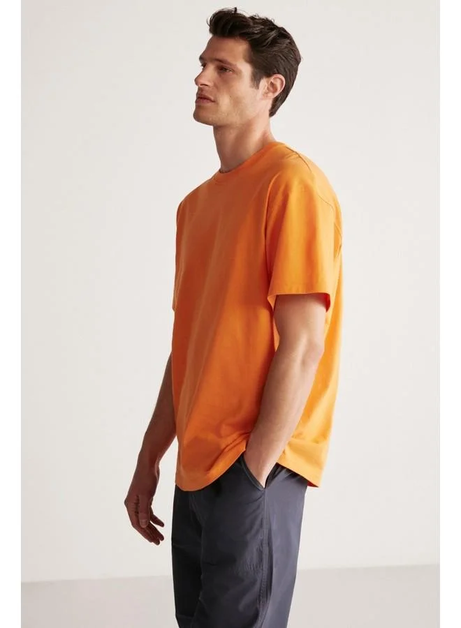 GRIMELANGE Jett Men's Oversize Fit 100% Cotton Heavy Texture Orange T-Shirt