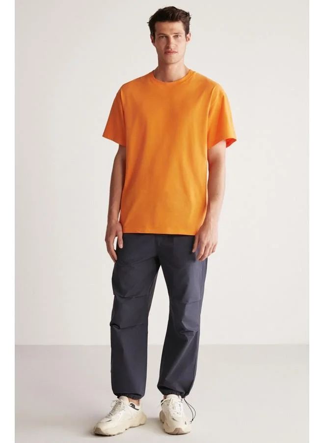 GRIMELANGE Jett Men's Oversize Fit 100% Cotton Heavy Texture Orange T-Shirt