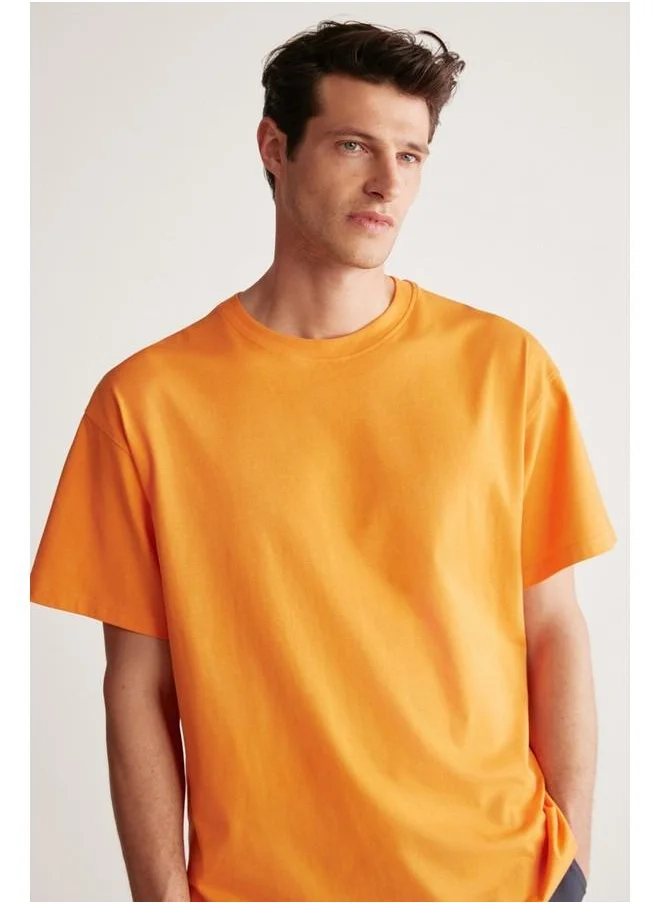 GRIMELANGE Jett Men's Oversize Fit 100% Cotton Heavy Texture Orange T-Shirt