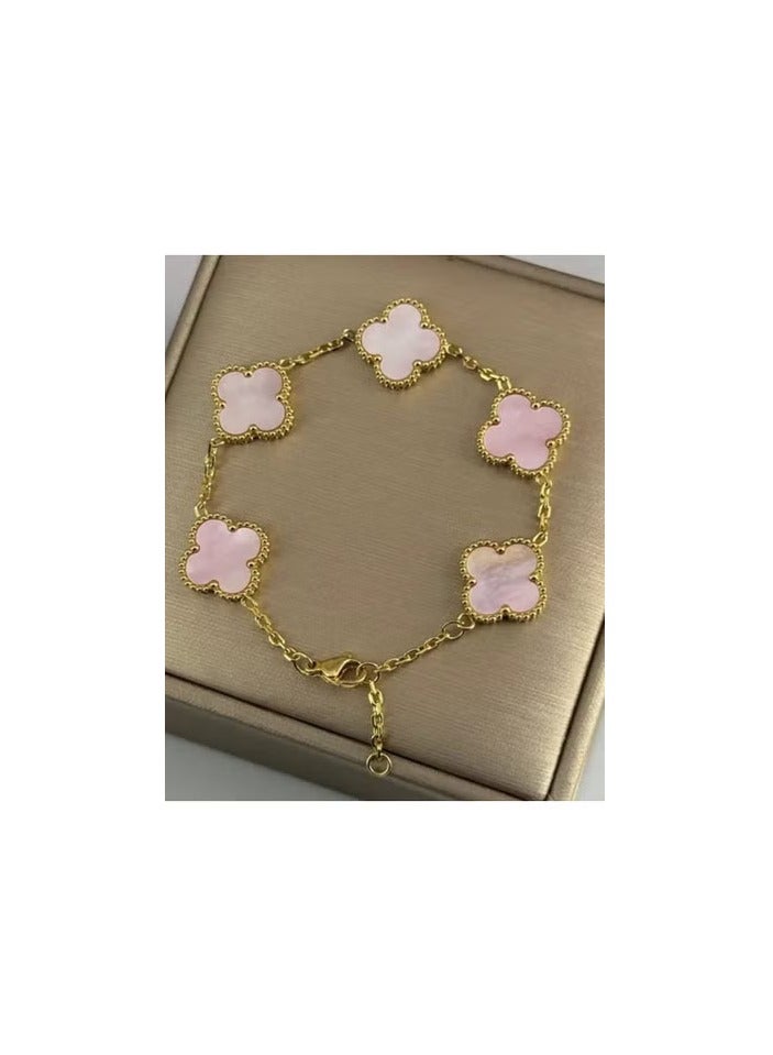 لاكجيريا انسيال من فولاذ مقاوم للصدأ مطلي بالذهب عيار 18 قيراط بتصميم عصري فاخر على شكل زهرة البرسيم  مناسب كهدية للنساء - Image 1