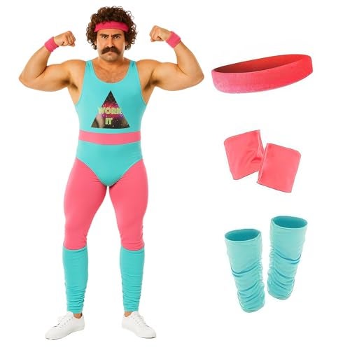 fun shack 80s Exercise Costumes For Men, 80s Workout Costumes, Retro Fitness Outfits For Men, Retro Gym Attire, Medium - Image 1