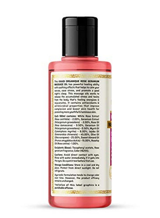 Khadi ORGANIQUE Herbal Rose Geranium Massage Oil Without Mineral Oil 210 Ml (Pack Of 1) - Image 3