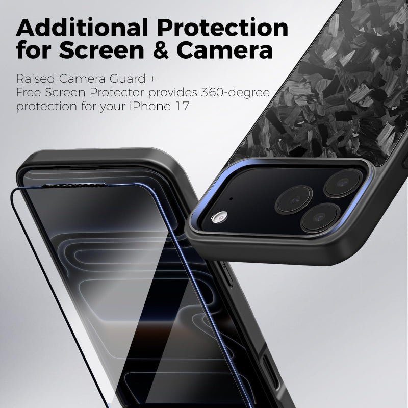 MONOCARBON Forged Carbon Fiber Case for iPhone 17 Pro Max, Military-Grade 3-Layer Drop-Proof Protective Cover, 6.9" Hard Case with [Camera Button Cutout], [MagSafe Compatible]+[Free Screen Protector] - Image 4