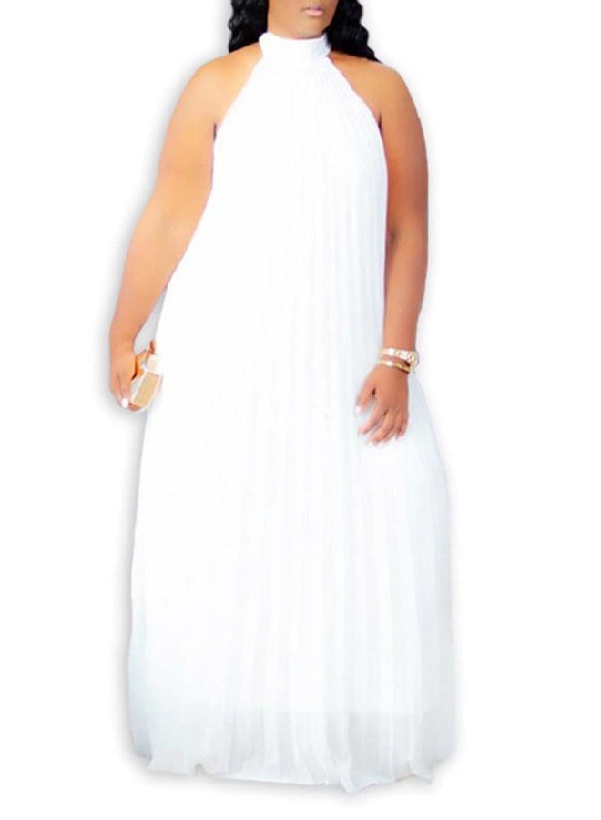 Aro Lora Womens Casual Sleeveless Plus Size Chiffon Halter Neck Pleated Loose Long Maxi Dress, White, 4XL - Image 1