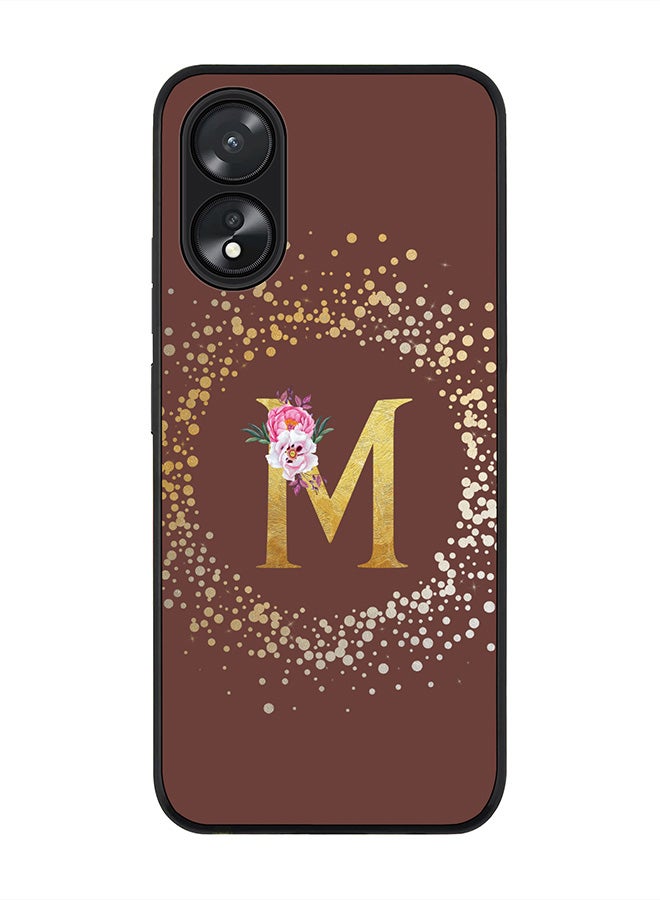 Stylizedd Rugged Black Edge case for Oppo A18 / Oppo A38,Slim fit Flexible Cover - Custom Monogram Initial Letter Floral Pattern Alphabet - M (Brown ) - Image 1