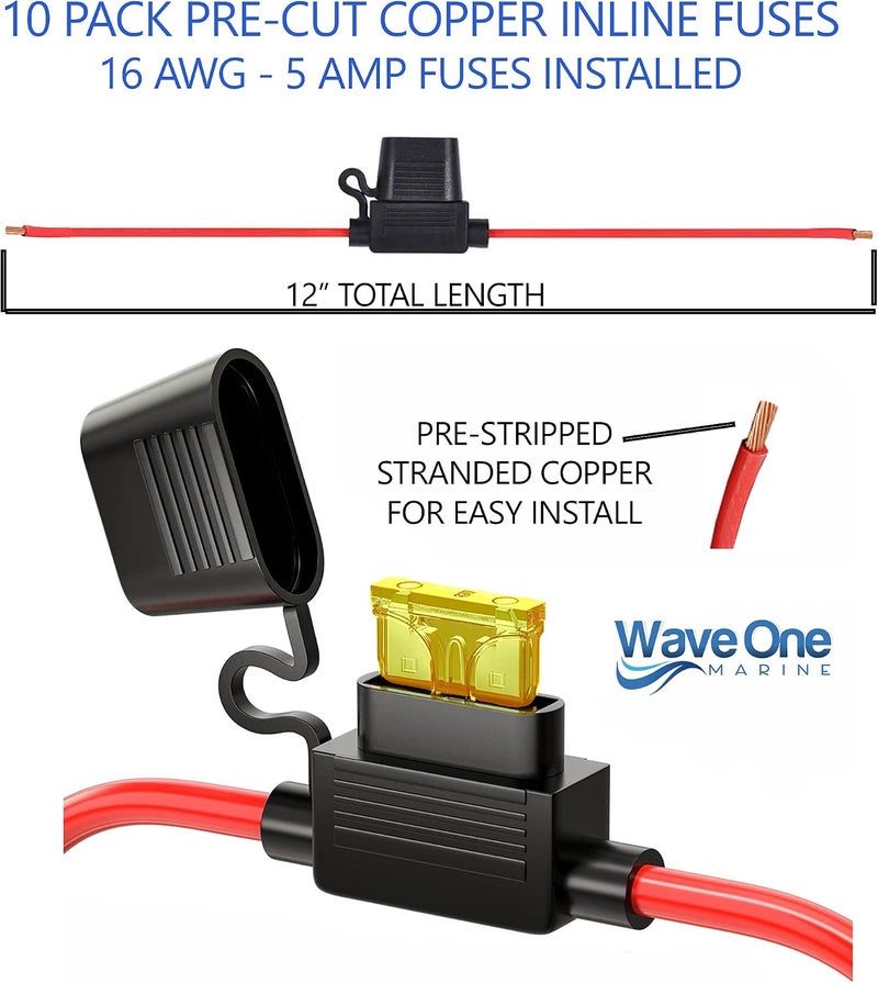 حامل للقواطع الكهربائية من نوع 16 AWG، مزود بقاطع من نوع 5A ATC ATO، عبوة تحتوي على 10 قطع – منتج من شركة للاستخدام في السيارات والمنازل المتنقلة والقوارب البحرية. - Image 2