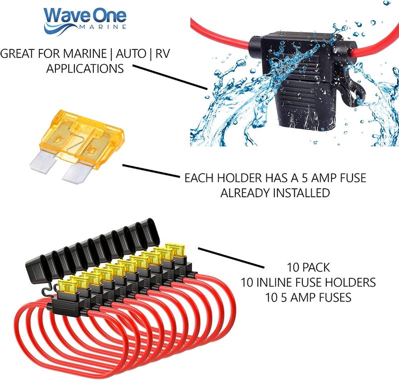 حامل للقواطع الكهربائية من نوع 16 AWG، مزود بقاطع من نوع 5A ATC ATO، عبوة تحتوي على 10 قطع – منتج من شركة للاستخدام في السيارات والمنازل المتنقلة والقوارب البحرية. - Image 3