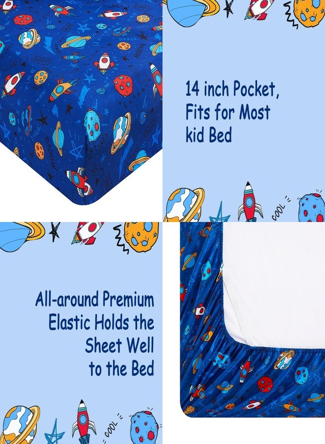 lasoftan Kids Sheet Set Twin Size, Twin Sheet Set with Space Universe Pattern，Breathable Silky Soft Microfiber Kids Fitted Sheet - Image 4